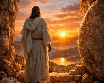 Jesus Resurrection Art Print, Christian Easter Decor (8x10 Digital Download)