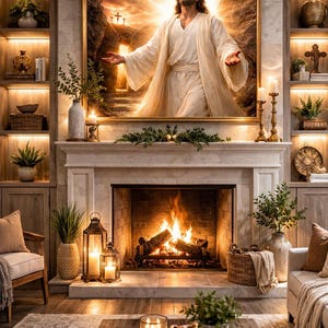 Jesus resurrection printable wall art warm living room mockup