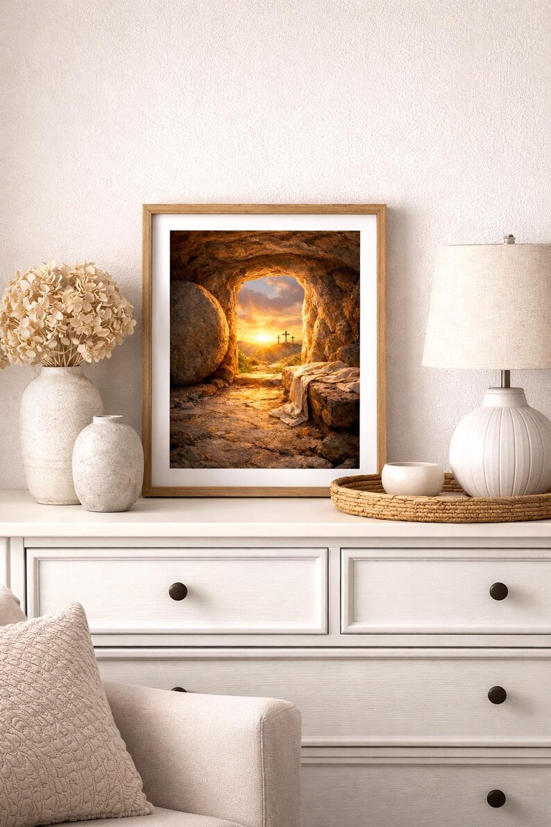 Jesus Resurrection Empty Tomb Wall Art, Sunrise Cross Faith Print (8x10 ...