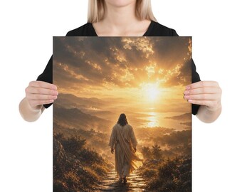 Luxury Christian Canvas | Jesus Walking Toward Light | Framed Faith Decor