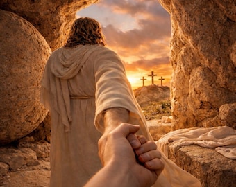 Resurrection Empty Tomb Wall Art, Sunrise Cross Faith Print (8x10 inches) (Digital Download)