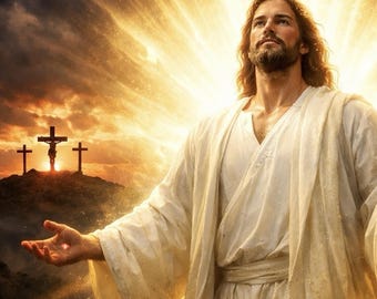 Jesus Resurrection Art Print, Christian Easter Decor (8x10 Digital Download)