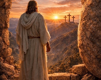 Jesus Resurrection Art Print, Christian Easter Decor (8x10 Digital Download)