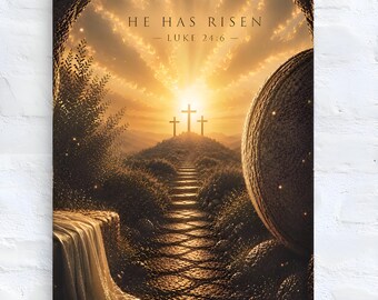 He Has Risen Canvas Wall Art | Luxury Christian Gallery Wrap | Luke 24:6