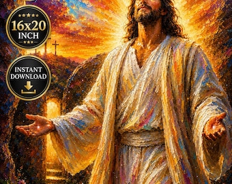 He Is Risen Jesus Art | Textured Painting Style Christian Print (Digital Download)