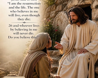 John 11:25-26 Wall Art | Jesus Resurrection Printable | Christian Decor 8x10