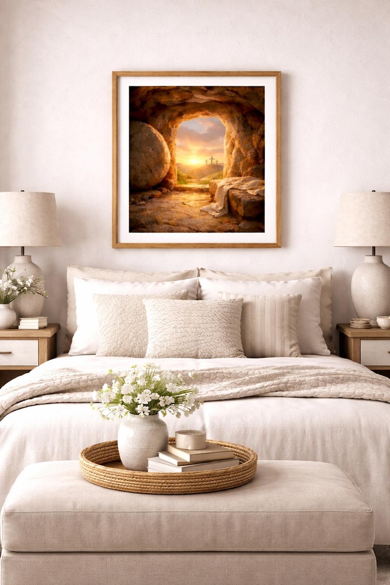 Jesus Resurrection Empty Tomb Wall Art, Sunrise Cross Faith Print (8x10 ...