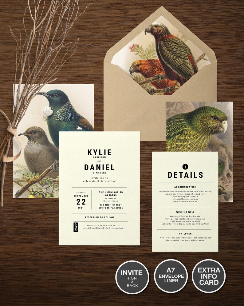 New Zealand Birds Wedding Invitation Templates Downloadable Etsy