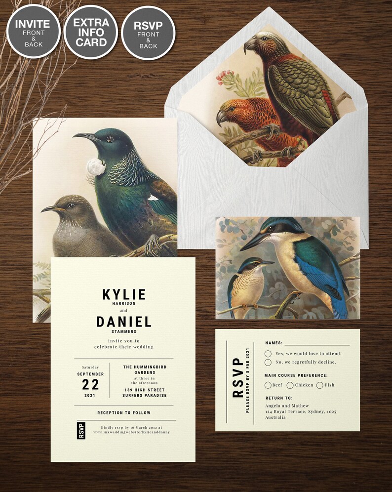 New Zealand Birds Wedding Invitation Templates Downloadable Etsy