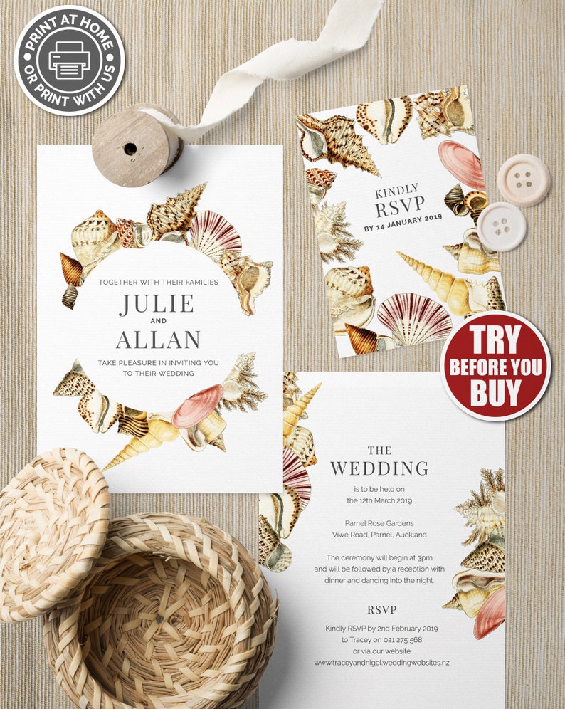 Printable Beach Wedding Invitation Template Coastal - Etsy