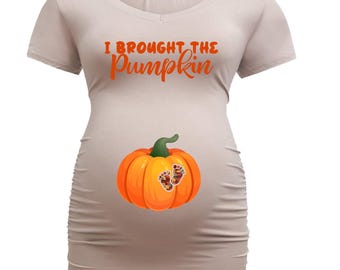Beige Fall/Thanksgiving Themed Short Sleeve Maternity Shirt SIZE MEDIUM