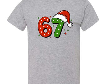 Camiseta juvenil gris de lunares y estrellas navideñas (talla pequeña, 6-7) (manga corta)