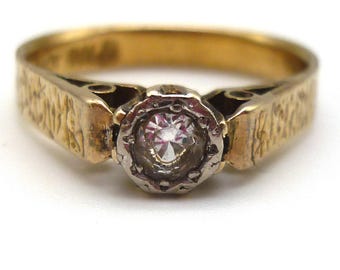 Weißquarz Solitär Ring, 9k Gold & Palladium Band Band Gr. 7