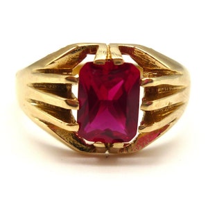 Chunky Gold Ruby Ring Size 9.25