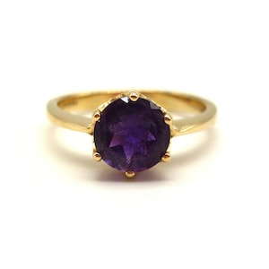 Vintage 14k Yellow Gold Amethyst Solitaire Ring Size 6.5