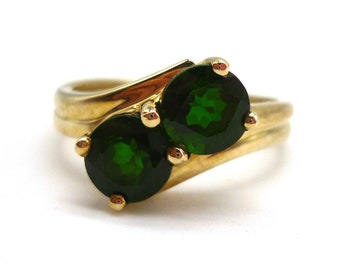 Vintage Emerald Ring Size 6.5, Toi & Moi Crossover Emerald Ring