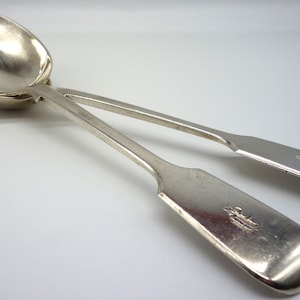 Antique Sterling Silver Serving Spoons: Victorian Fiddle Pattern, 1897 London
