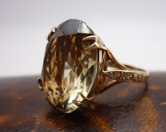 Large Smoky Quartz Gold Ring Size 6.25