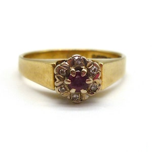 Vintage 18k oro rubí y diamante anillo tamaño 6.25