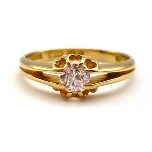18k Gold 0.5ct Victorian Old Cut Diamond Ring, Large Antique Gold Band Size 9.75