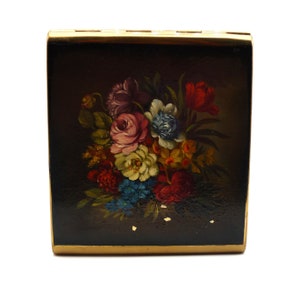 Vintage Stratton Compact mit handgemaltem Blumenmuster