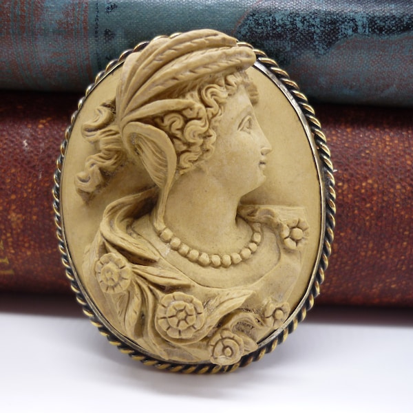 Large Antique Lava Cameo Brooch