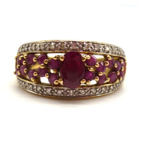 Yellow Gold Band Set With Rubies & Diamonds, 1cm Gold Half Eternity Ring Size 7