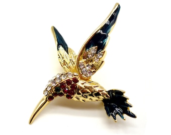 Broche Colibri Vintage, Broche Oiseau Cristal Strass Diamante