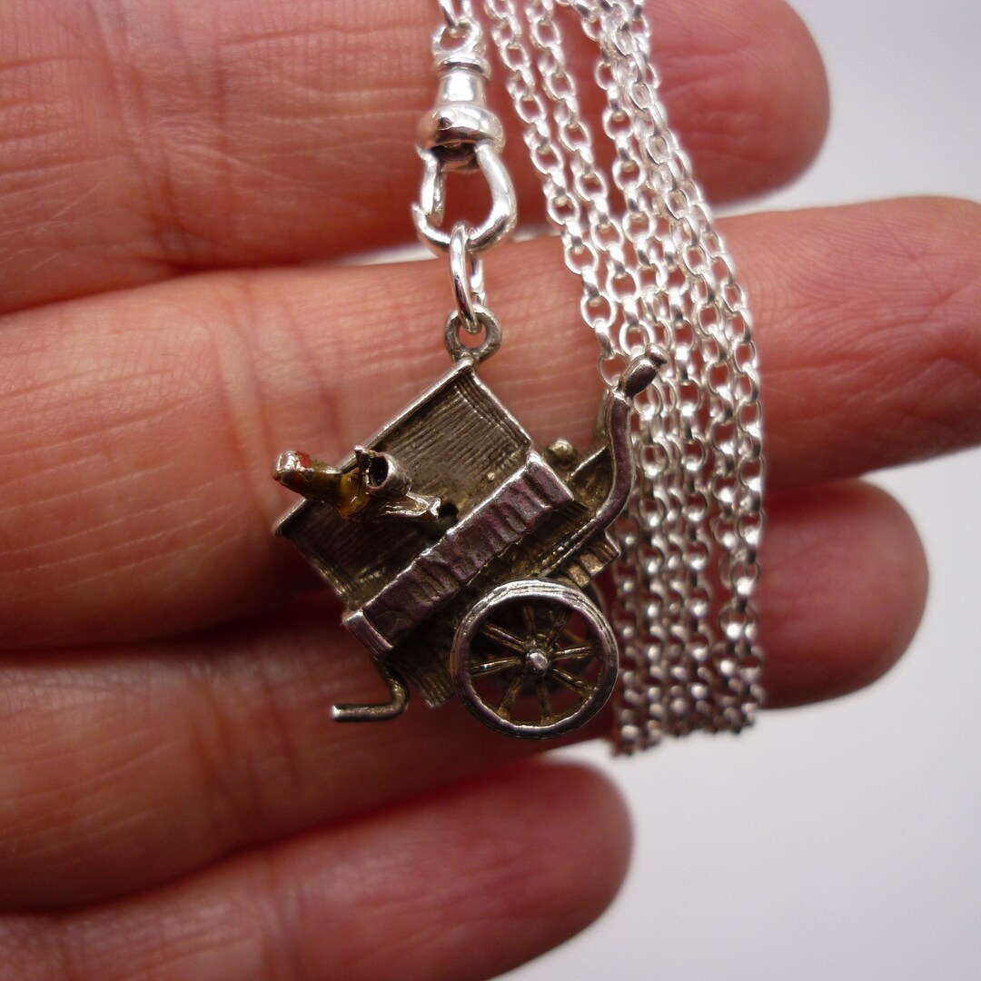 Solid Silver Organ Grinder and Monkey Necklace, Dainty Long 925