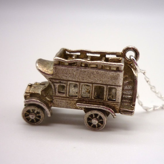 Silver Open Top Bus Charm Necklace - image 2