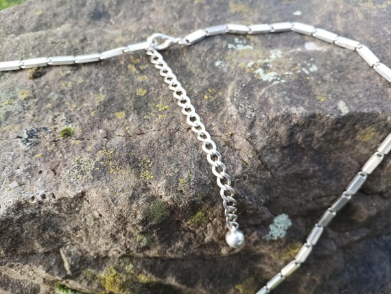 Vintage Long Chunky Silver Tone Rectangular Bar C… - image 8