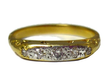 Antique 5 Stone Wedding Ring, Half Eternity Diamond Band