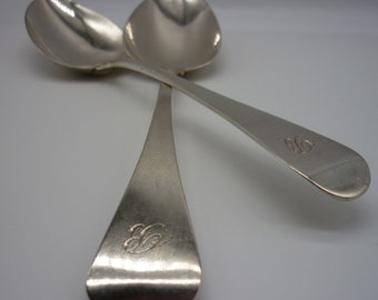 Antique Sterling Silver Basting Spoons: Georgian Engraved Serving Set