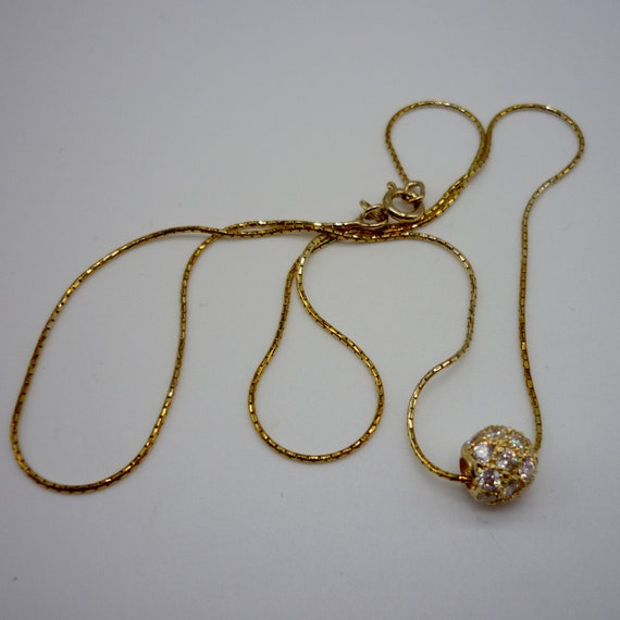 Vintage 9ct Crystal Set Ball on Chain, Gold Pave … - image 9