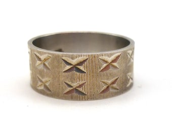 Vintage Silber Ring mit Doppel X Muster, breites Sterling Band Größe 5
