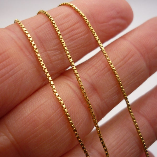 Solid Gold Box Chain Necklace, Vintage 18k Square Chain Necklace