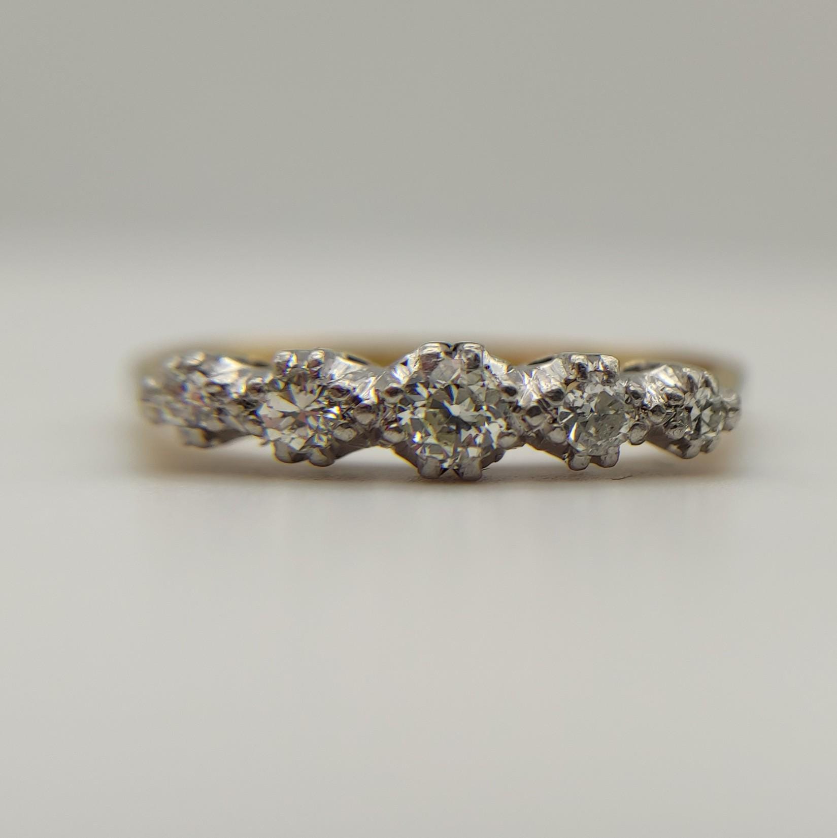 Antique 18ct Gold Diamond Ring: Five Stone Platinum Setting, Size 7