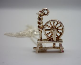 Sleeping Beauty Spinning Wheel Charm Necklace, Fairy Tale Jewelry