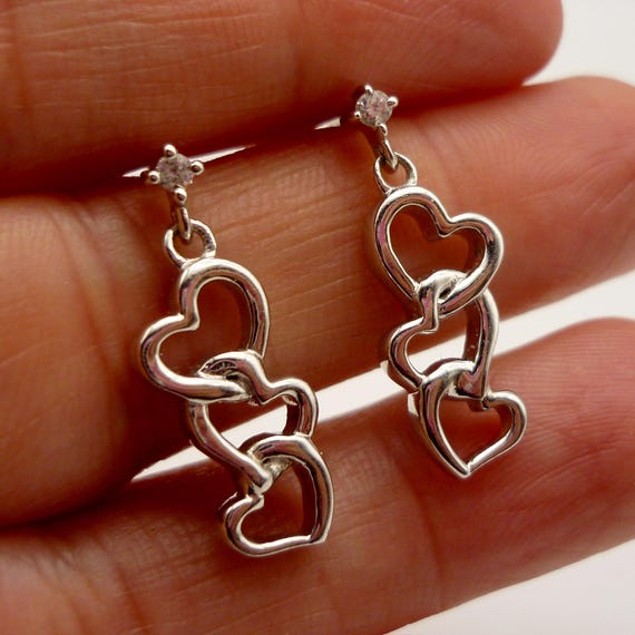 Sterling Silver Dangle Interlocking Heart Earring… - image 2
