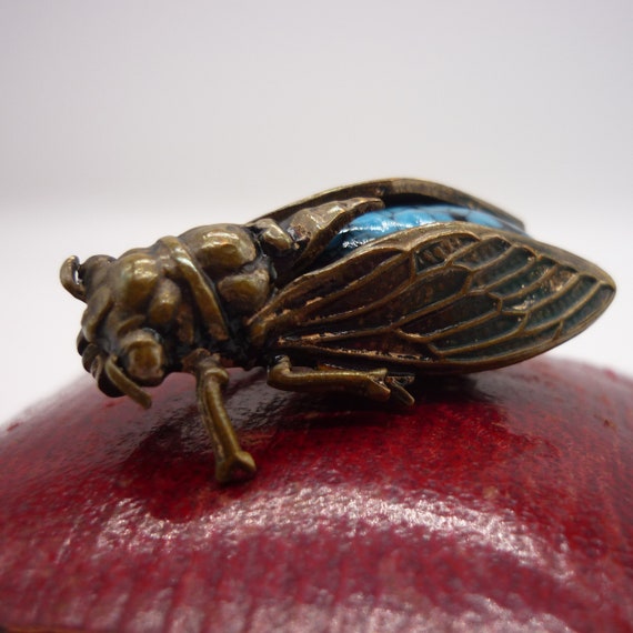 Antique Cicada Brooch, Turquoise Insect Pin - image 7