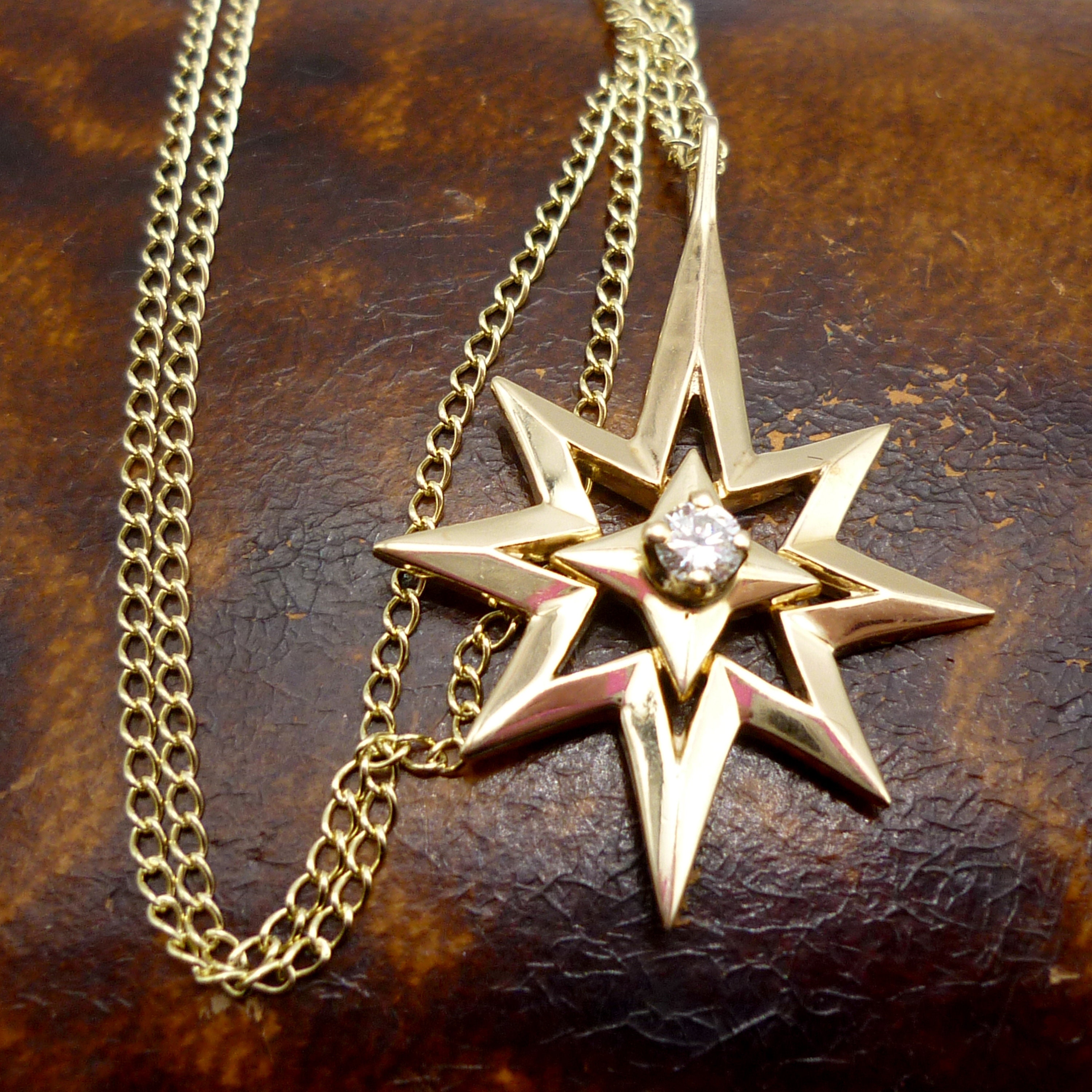 ミュージシャン Star Necklace Gold Vintage 14k Gold North Star Necklace, Diamond Polar Star