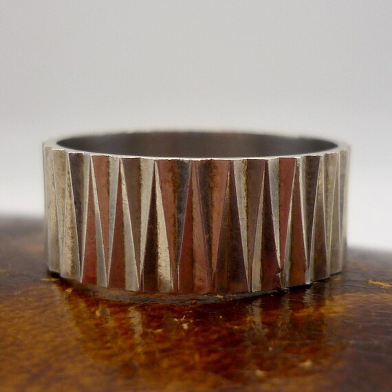 アクセサリー Vintage Texture Silver Ring Vintage Silver Band Size 7, Wide Textured Zig Zag Ring - Etsy