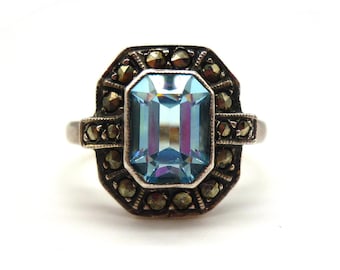 Art Deco Aquamarin & Markasit Ring Gr. 5