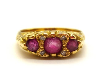18k Gold Victorian Ruby Diamond Ring - Size 6