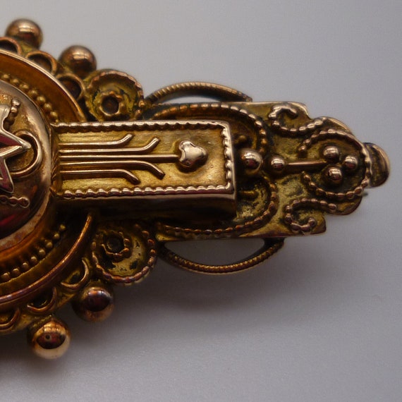 Antique Victorian Etruscan Revival Gold Brooch Wi… - image 3