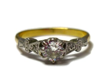 Art Deco Engagement Ring, O.25ct Diamond Solitaire, Estate Jewelry