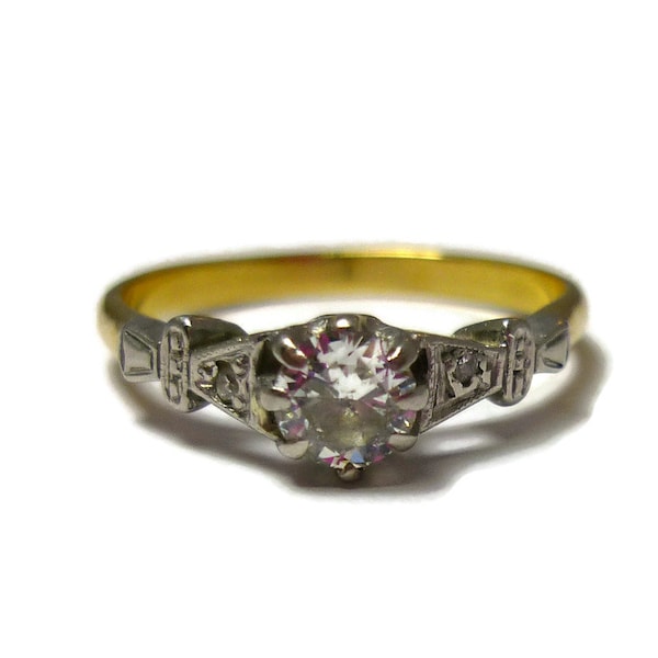 Art Deco Engagement Ring, O.25ct Diamond Solitaire, Estate Jewelry