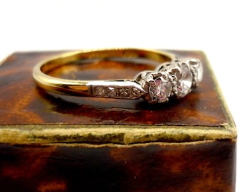 Antique Diamond Trilogy Ring, 18ct Gold & Platinum Art Deco 3 Stone Engagement Ring