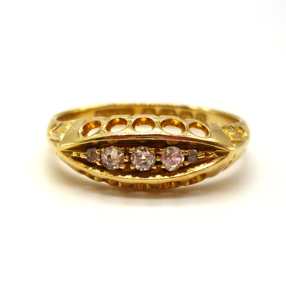 Victorian Wedding Band Size 7.5, Antique 5 Diamon… - image 1