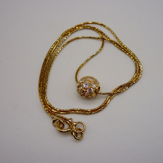 Vintage 9ct Crystal Set Ball on Chain, Gold Pave … - image 8